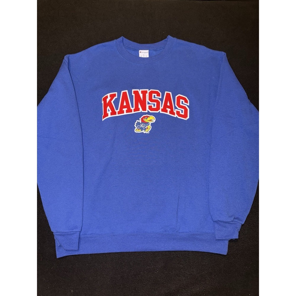 Kansas Jayhawks Vintage Champion Crewneck Sweatshirt Blue Size Large